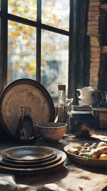 Kuchenny stół z naczyniami